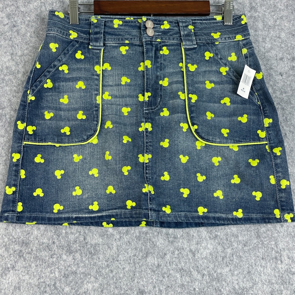 Disney Parks Denim Mini Skirt Womens Medium Mickey Mouse Icon Print NWT